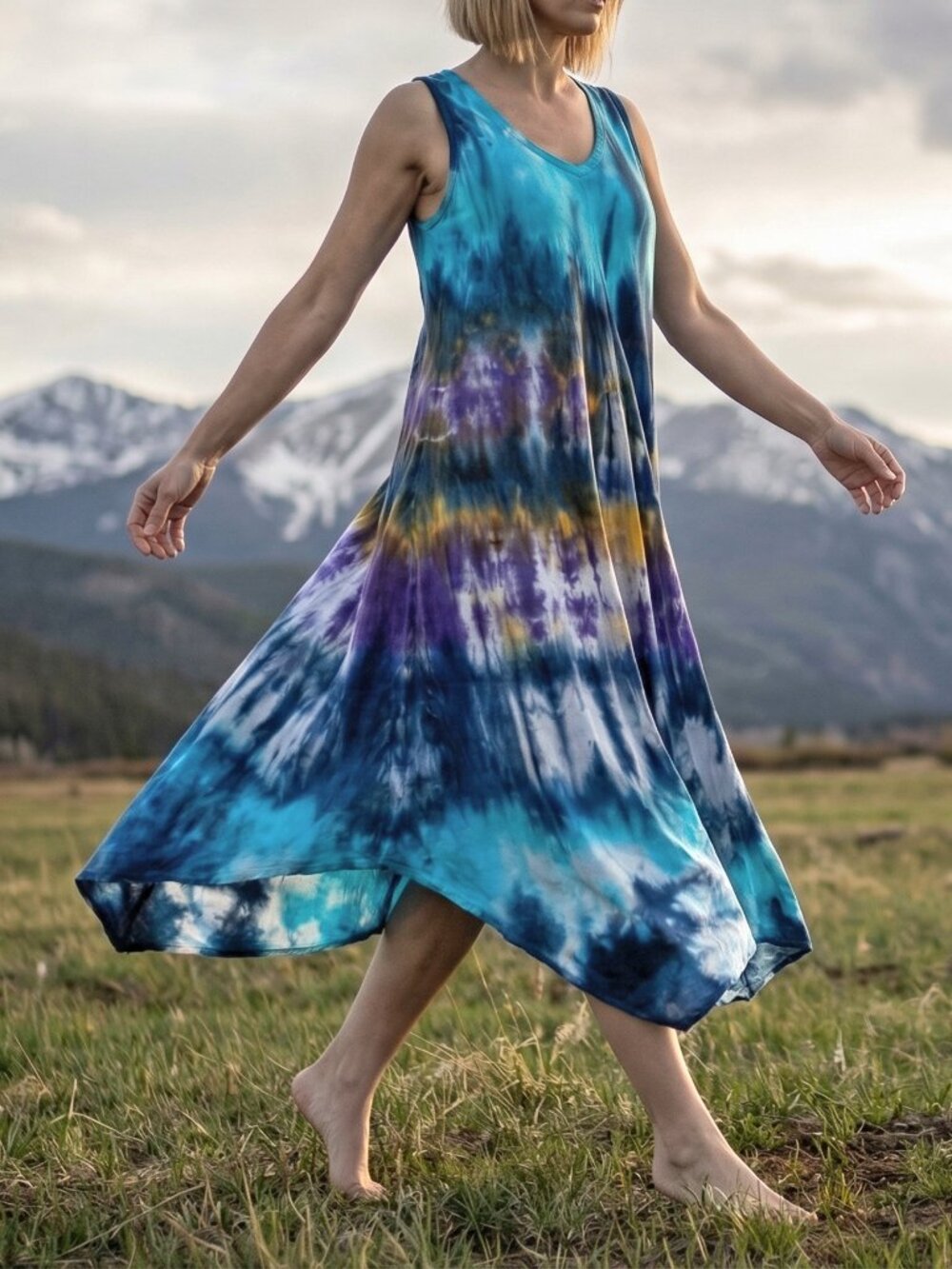 Lagoon Lily Tie Dye Boho Dress | Blue Hand Dyed Fairy Asymmetrical Shift